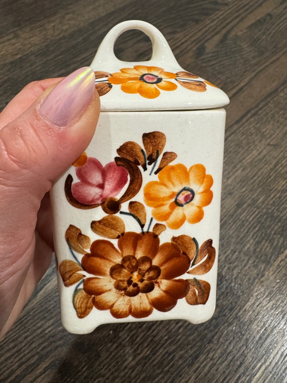 Vintage Polish Fajans Włocławek Hand-Painted Floral Jar